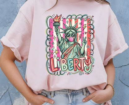 Statue of Liberty T Shirt Cool Liberty Bubble Gum Tee Cute Fourth of July Outfit Patriotic USA Doodle Tops Trendy NYC Vacation Gifts