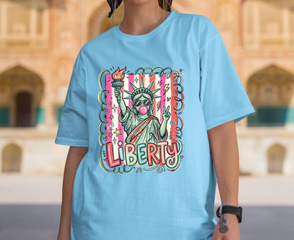 Statue of Liberty T Shirt Cool Liberty Bubble Gum Tee Cute Fourth of July Outfit Patriotic USA Doodle Tops Trendy NYC Vacation Gifts