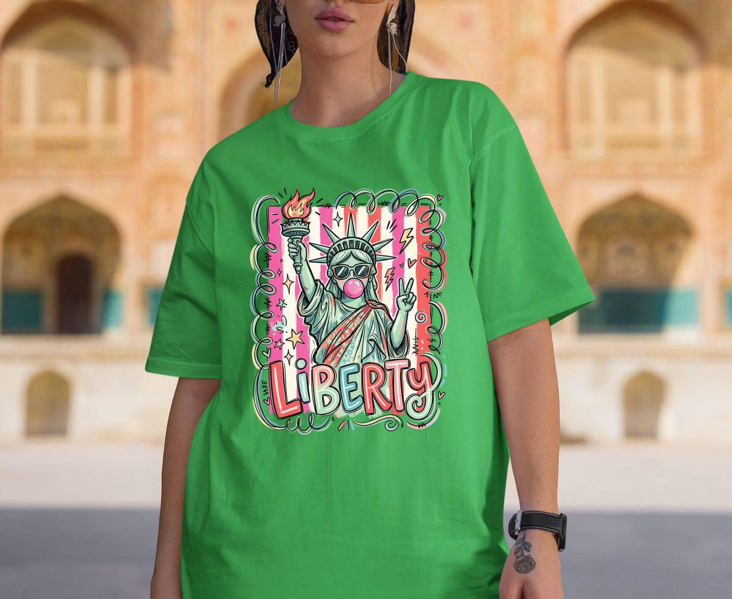 Statue of Liberty T Shirt Cool Liberty Bubble Gum Tee Cute Fourth of July Outfit Patriotic USA Doodle Tops Trendy NYC Vacation Gifts