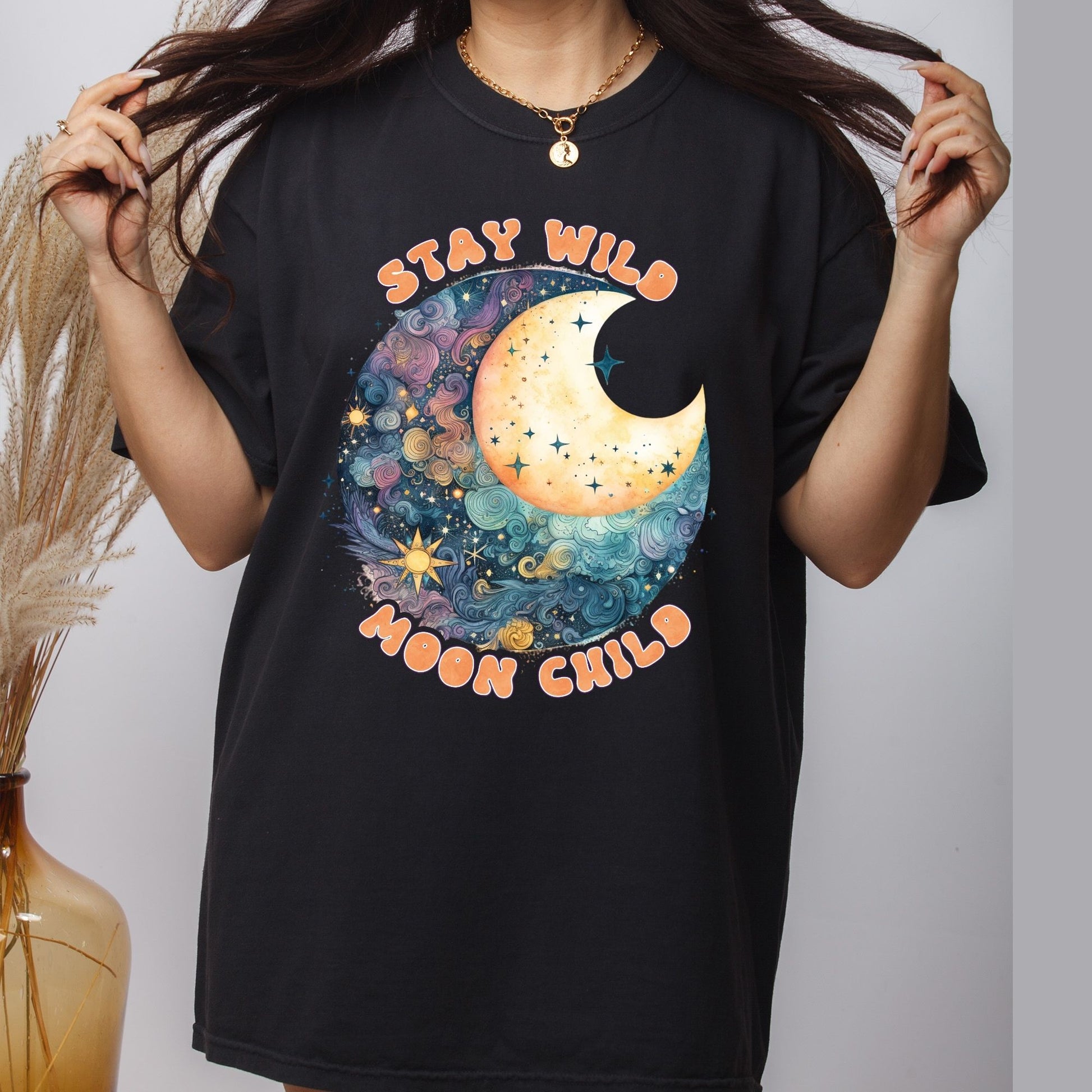 Stay Wild Moon Child DTF Transfer Ready to Press Retro Watercolor Celestial Heat Transfer For Shirt Boho Moon UV Sticker Prints