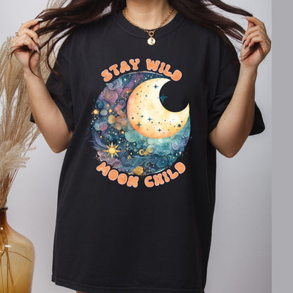 Stay Wild Moon Child DTF Transfer Ready to Press Retro Watercolor Celestial Heat Transfer For Shirt Boho Moon UV Sticker Prints