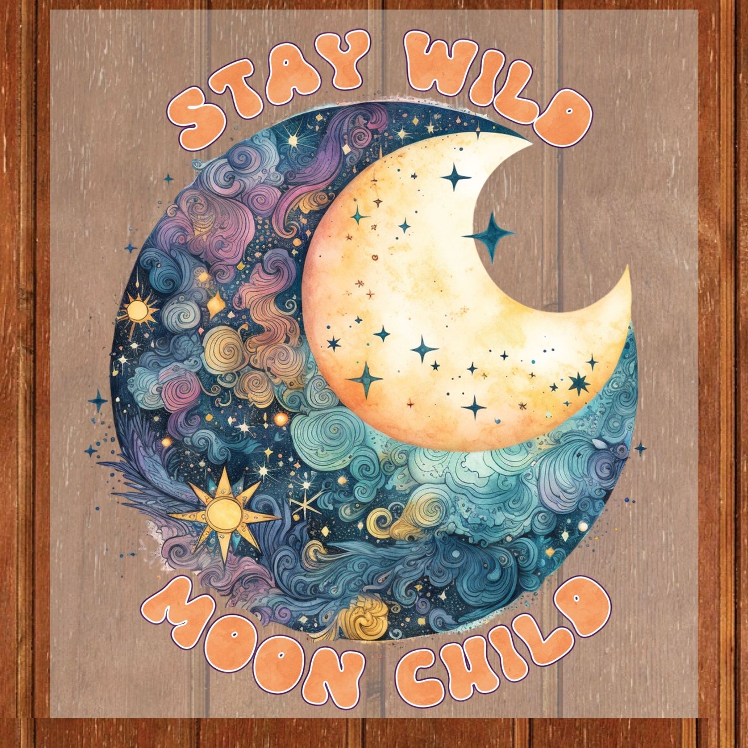 Stay Wild Moon Child DTF Transfer Ready to Press Retro Watercolor Celestial Heat Transfer For Shirt Boho Moon UV Sticker Prints