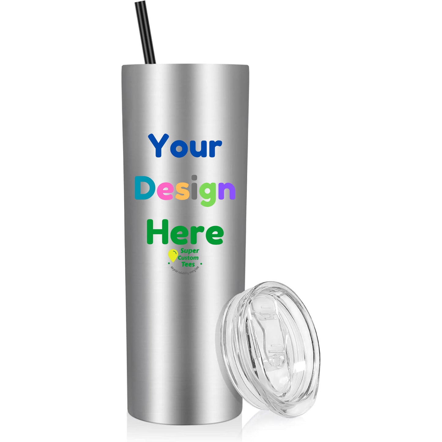 Custom Skinny Tumbler Insulated Stainless Steel Tumbler witth Lid and Straw - 20 oz