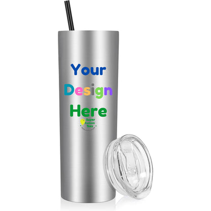 Custom Skinny Tumbler Insulated Stainless Steel Tumbler witth Lid and Straw - 20 oz