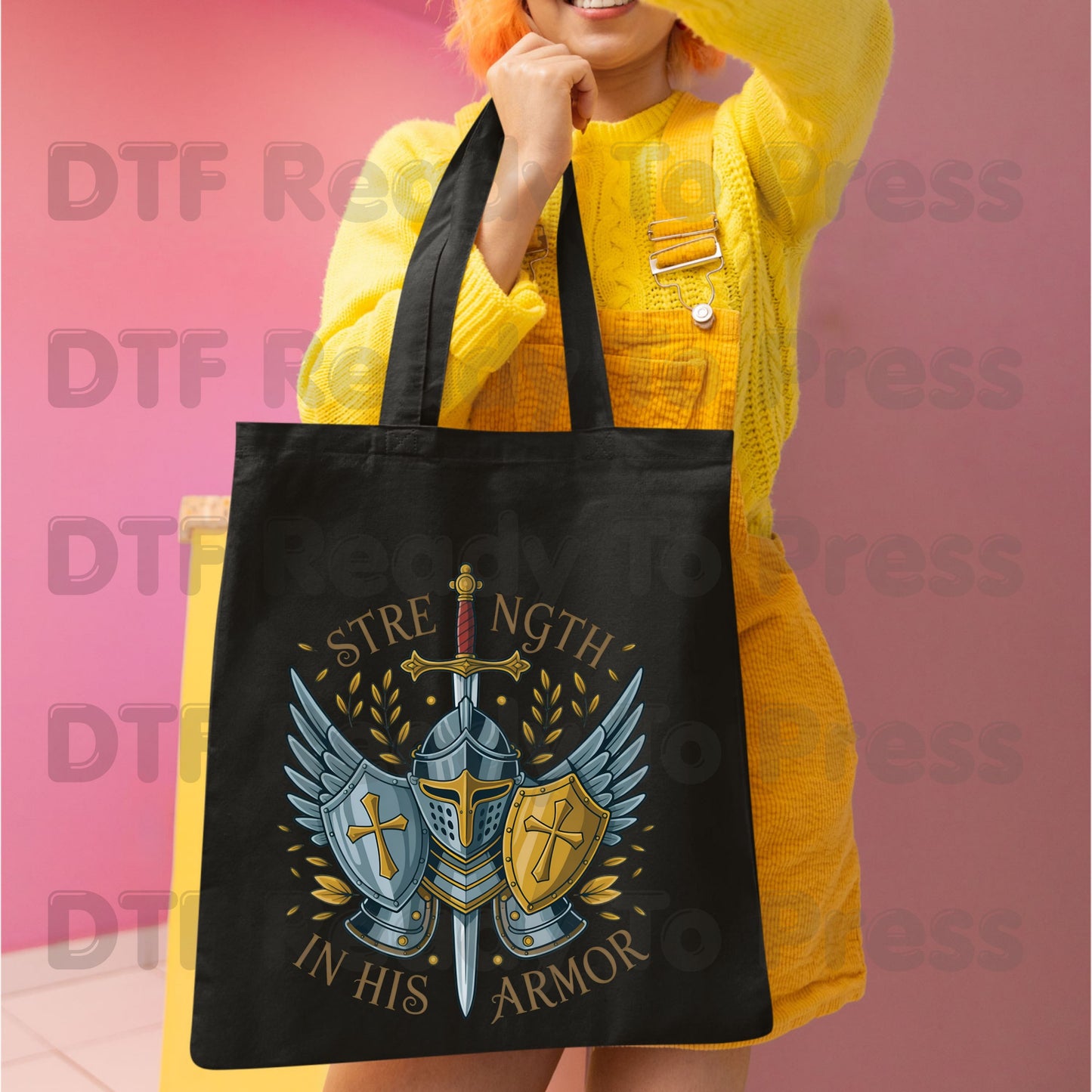 Strength In His Armor Knight DTF Transfer Ready to Press Christian Armor of God UV DTF Sticker Shield Cross Sword Wings Heat Transfer for Shirts