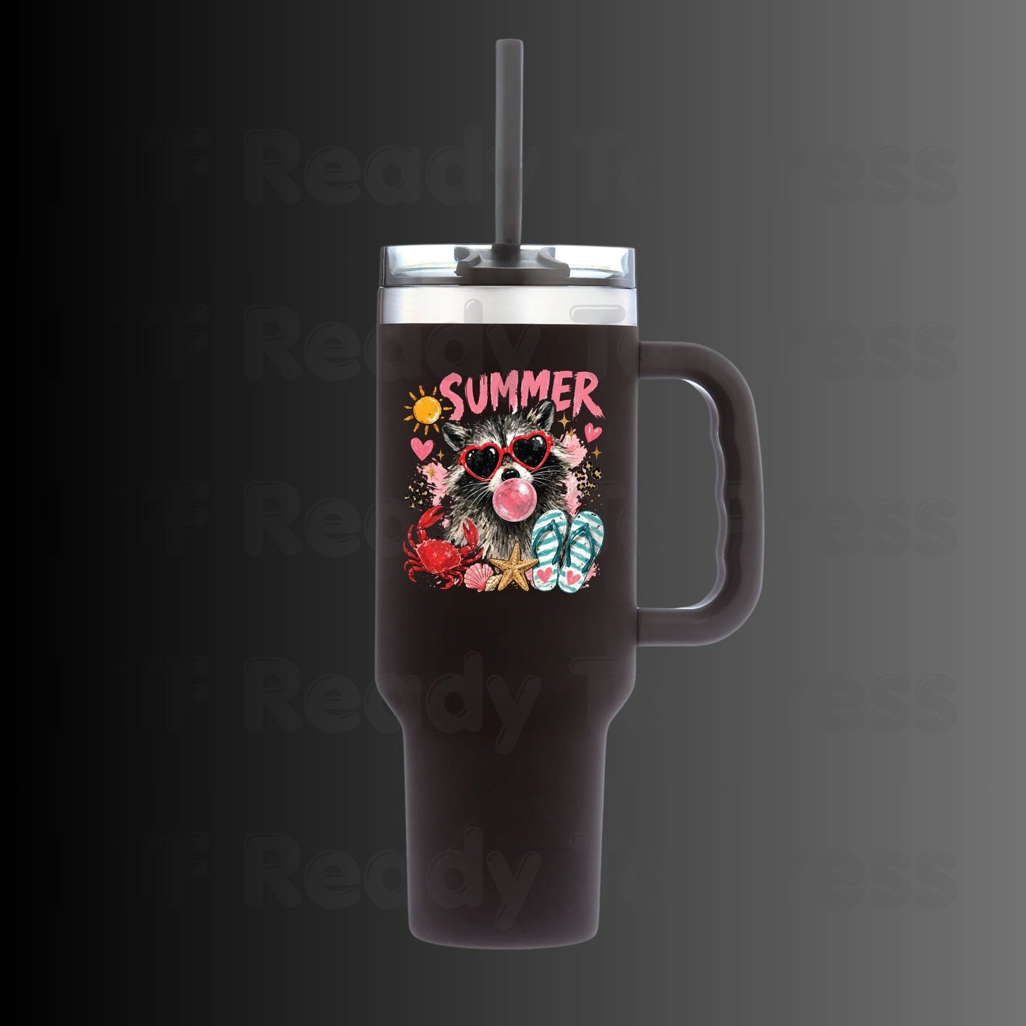 Summer Raccoon DTF Transfer Ready to Press Pink Heart Sunglasses Crab Flip Flops Heat Transfer for Shirts Tropical UV Sticker Prints