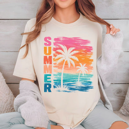 Summer Time Retro Ice Cream Truck DTF Transfer Ready to Press Beach Vacation UV DTF Sticker Popsicle Heat Transfer for Shirts