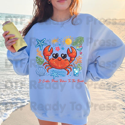 Summer Vacation DTF Transfer Ready to Press If Crabby Please Return To The Beach Heat Transfer for Shirts Coastal UV Sticker Prints