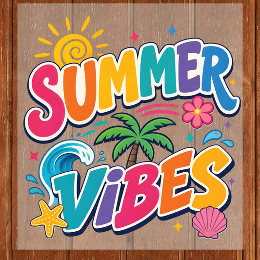 Sun Kissed Retro Sunset Beach DTF Transfer Ready to Press Summer Vacation UV DTF Sticker Typography Palm Trees Heat Transfer for Shirts