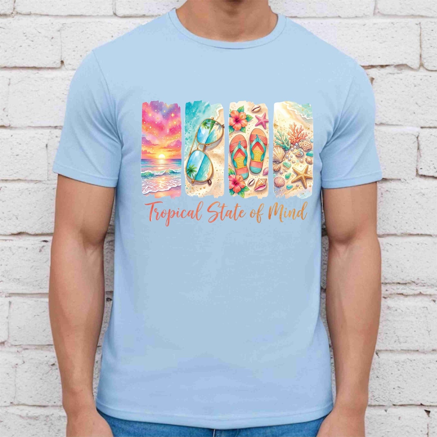 Sun Sand Surf Retro Sunglasses DTF Transfer Ready to Press Summer Vacation UV DTF Sticker Beach Palm Trees Heat Transfer for Shirts