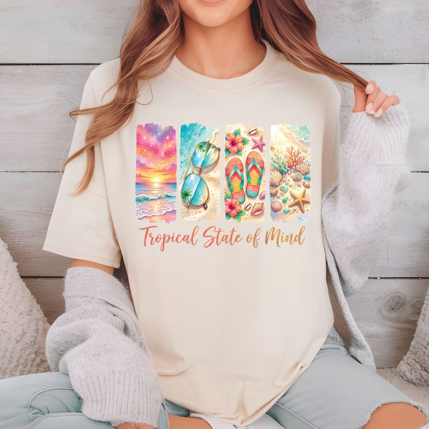 Sun Sand Surf Retro Sunglasses DTF Transfer Ready to Press Summer Vacation UV DTF Sticker Beach Palm Trees Heat Transfer for Shirts