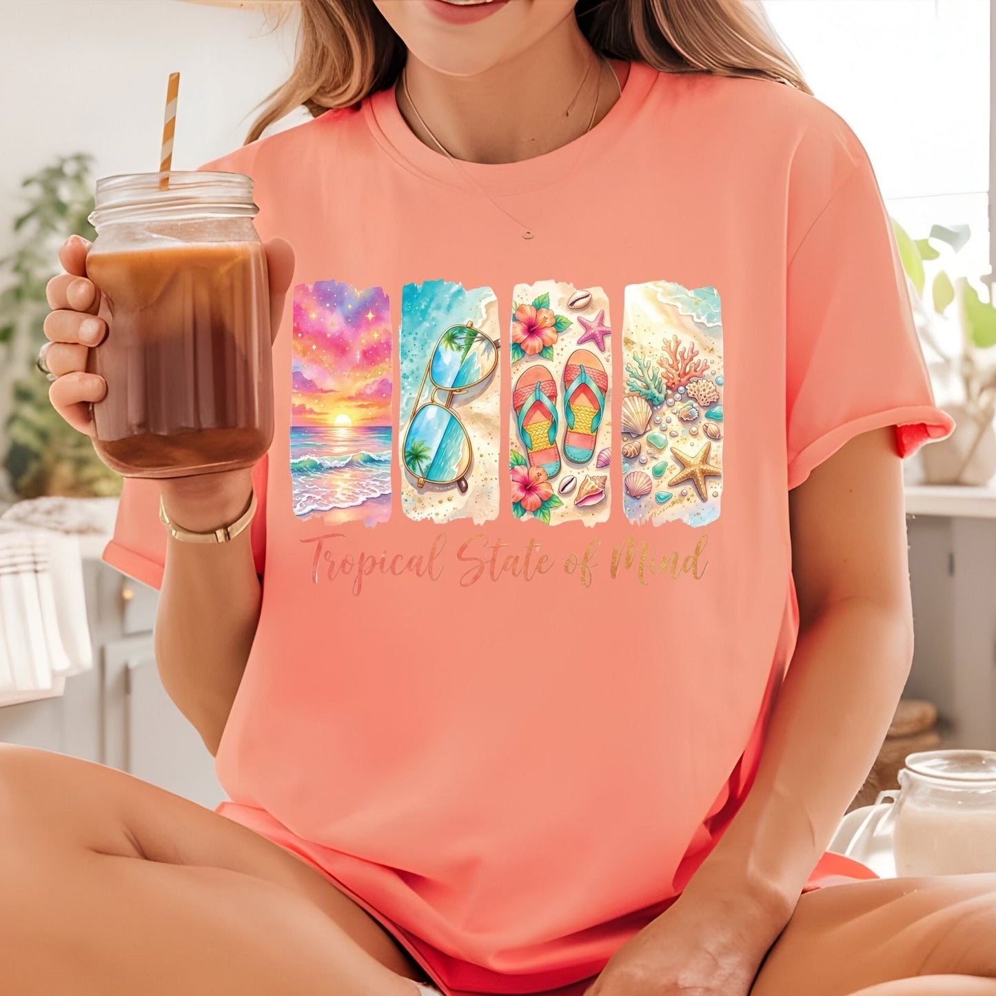 Sun Sand Surf Retro Sunglasses DTF Transfer Ready to Press Summer Vacation UV DTF Sticker Beach Palm Trees Heat Transfer for Shirts