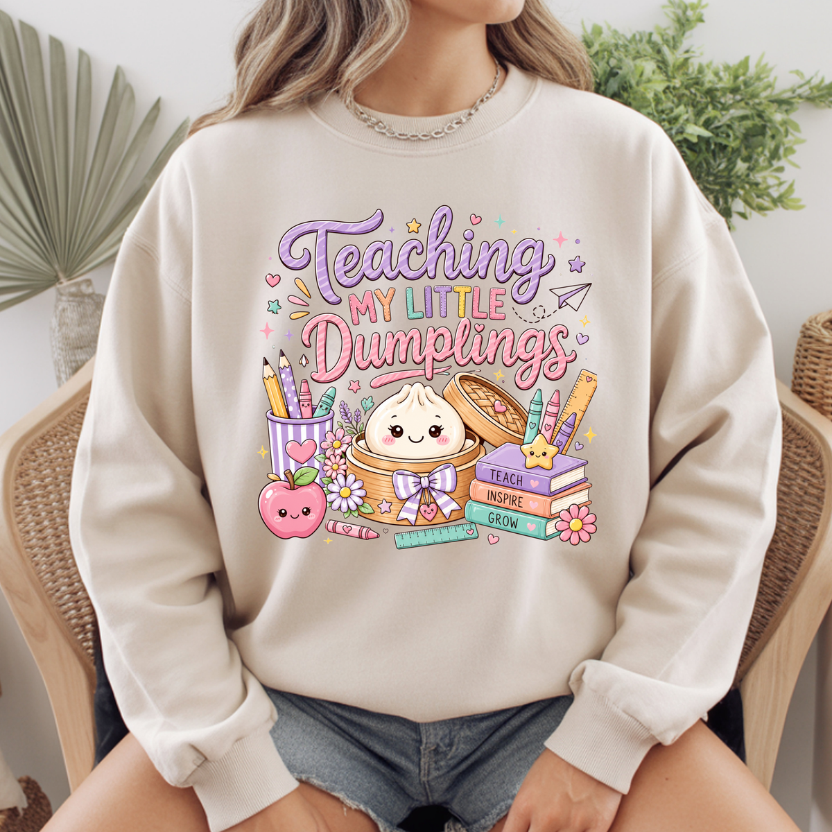 Teaching My Little Dumplings Teacher T-Shirt, Cute Pastel Kawaii School Life Tee
