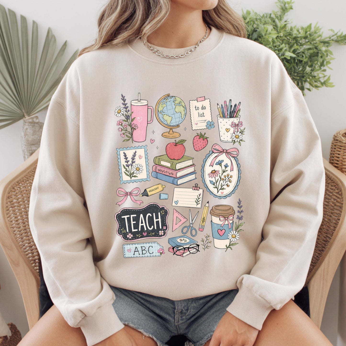 Cute Teacher Supplies Coquette T-Shirt, Books Coffee Globe Pink Bows Back to School Tee