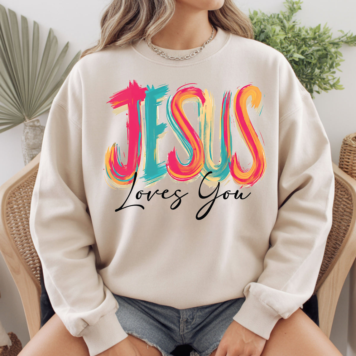 Jesus Loves You Christian Faith T-Shirt, Colorful Brushstroke Quote Tee