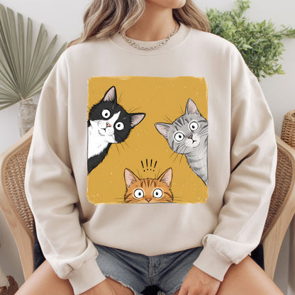 Curious Cats Peeking Cats T-Shirt, Funny Cat Lover Kittens Tee