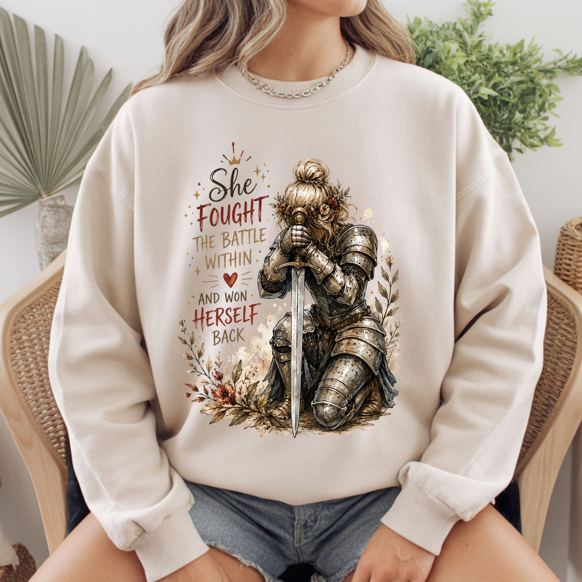 Inspirational Knight Girl She Fought the Battle Within T-Shirt, Female Warrior Sword Armor Tee