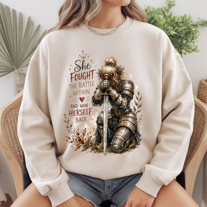 Inspirational Knight Girl She Fought the Battle Within T-Shirt, Female Warrior Sword Armor Tee