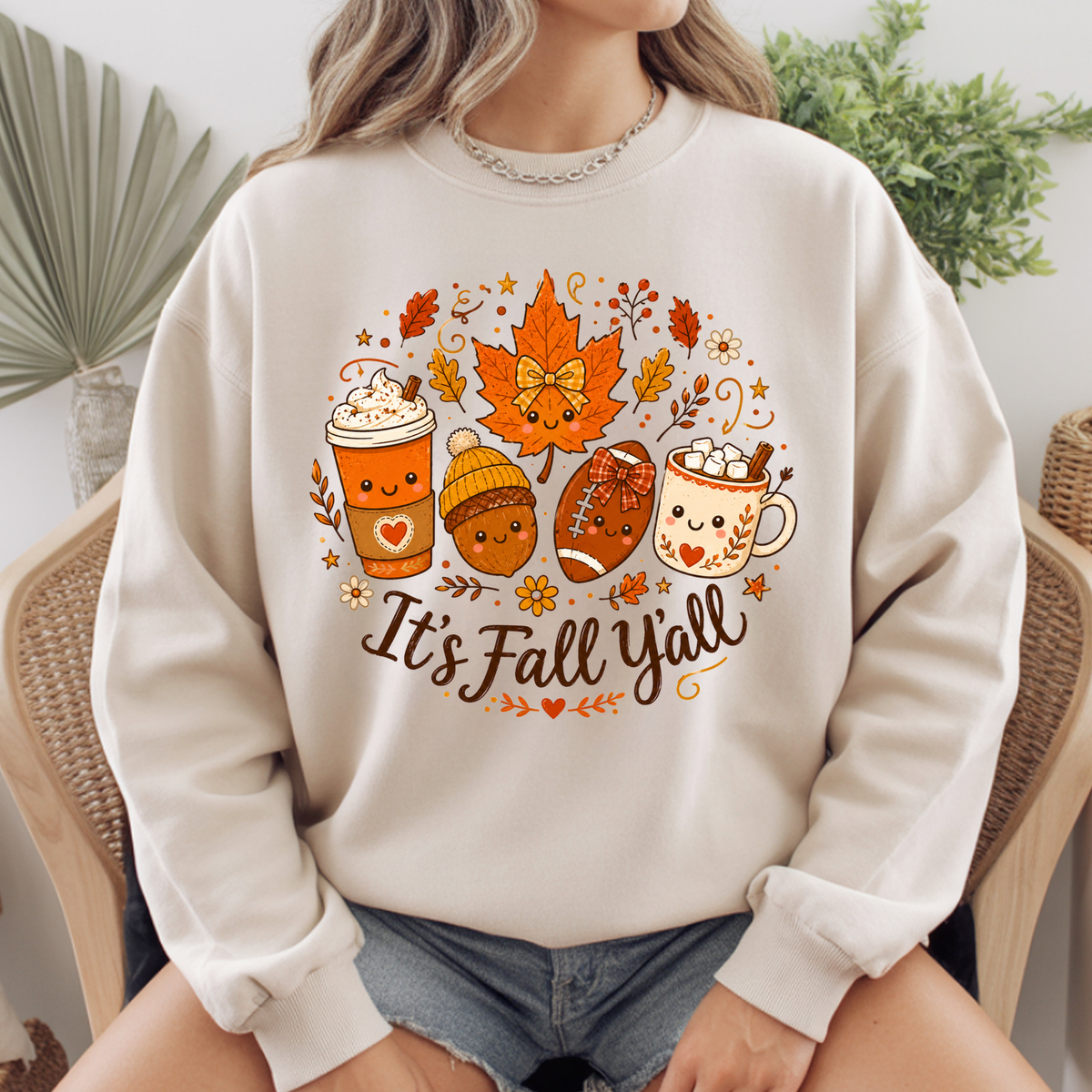 It's Fall Y'all Autumn T-Shirt, Coffee Acorn Football Cute Fall Season Tee
