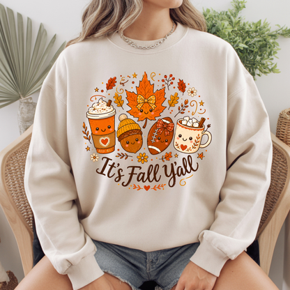 It's Fall Y'all Autumn T-Shirt, Coffee Acorn Football Cute Fall Season Tee