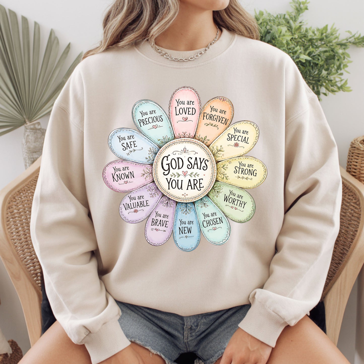 God Says You Are a Flower Christian Faith T-Shirt, Affirmation Petals Religious Quote Tee