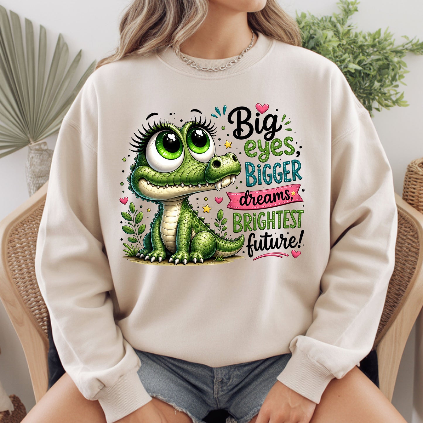 Big Eyes Bigger Dreams Alligator Baby T-Shirt, Cute Motivational Kids Tee