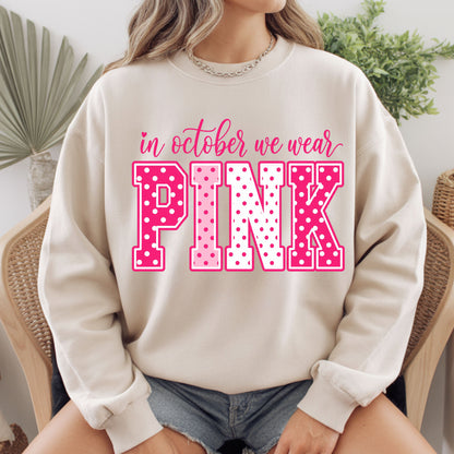 Breast Cancer Awareness In October We Wear Pink T-Shirt, Varsity Polka Dot Women Tee