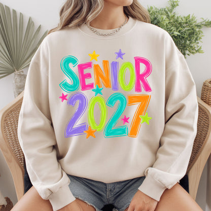 Senior 2027 Colorful Stars T-Shirt, High School Class of 2027 Graduation Tee