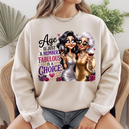 Age Is Just a Number Birthday T-Shirt, Fabulous Is a Choice Glam Best Friends Wine Tee