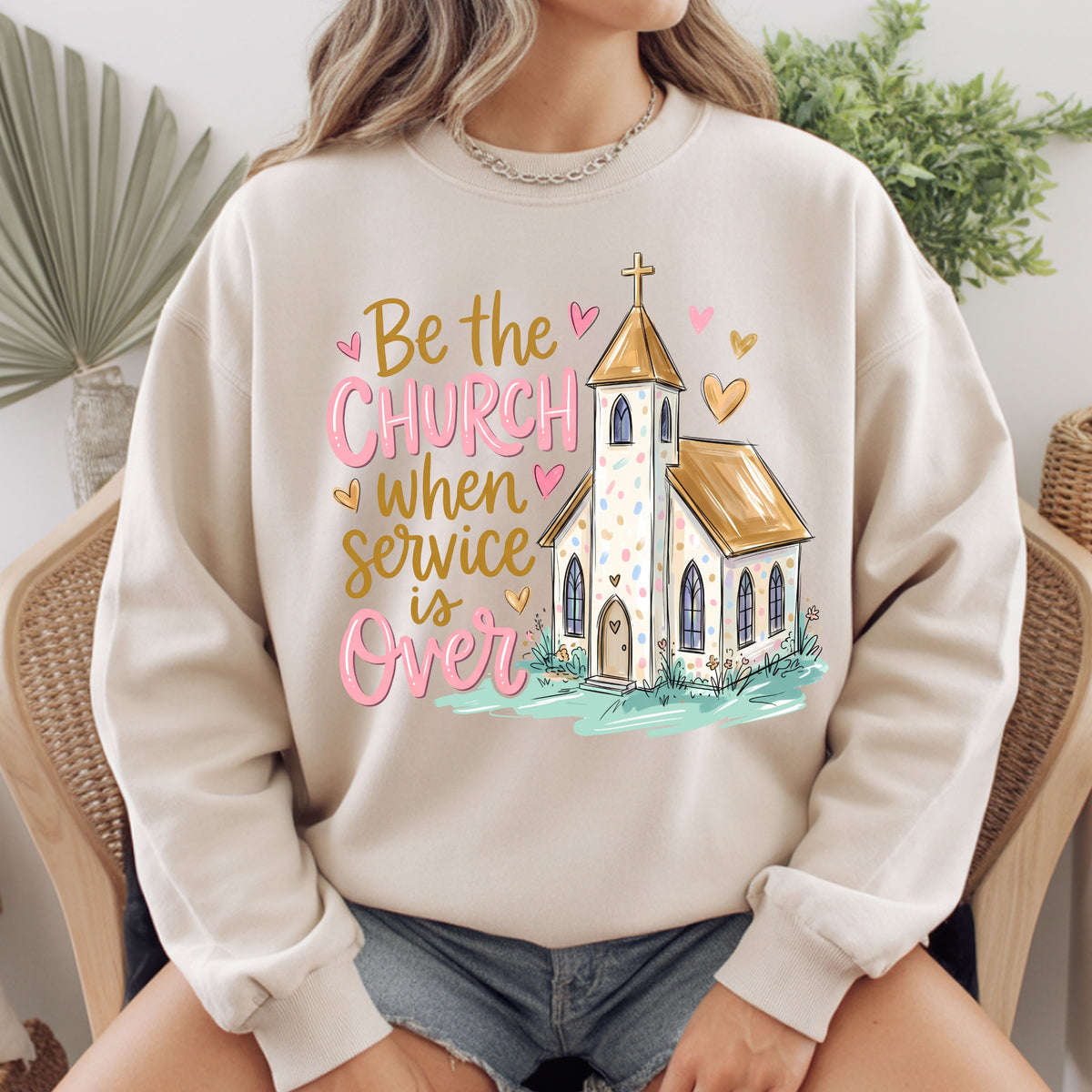 Be the Church Christian T-Shirt, Service Is Over Steeple Hearts Faith Tee Sweatshirt