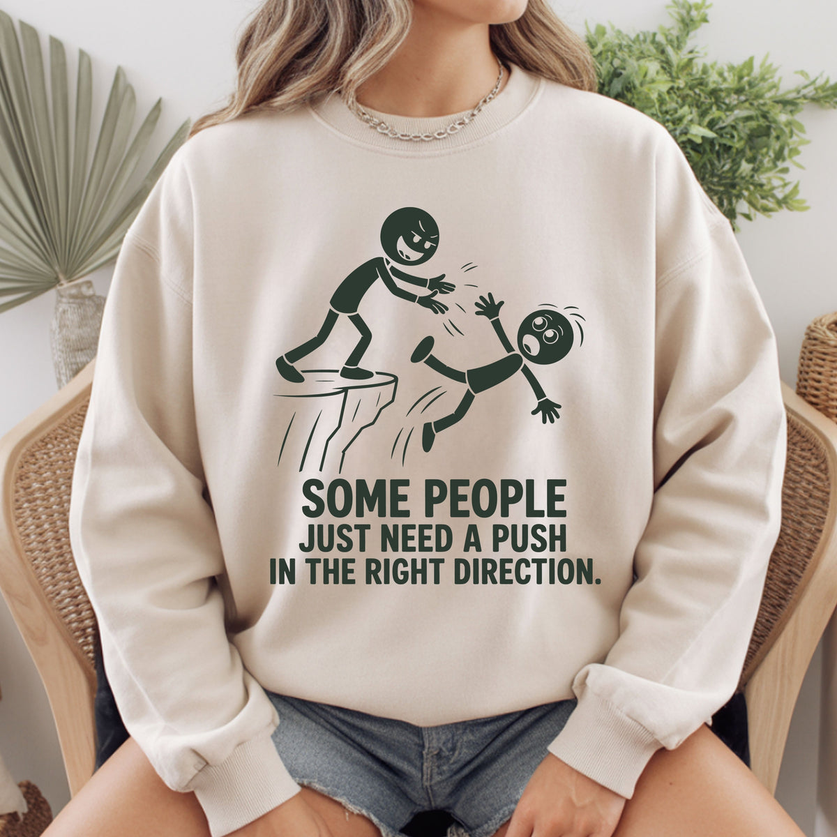 Some People Need a Push Sarcastic Humor T-Shirt, Stick Figure Cliff Tee