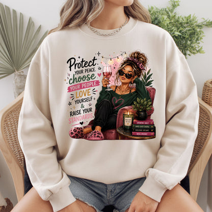 Inspirational Self Care Girl Protect Your Peace T-Shirt, Love Yourself Wine Woman Quote Tee