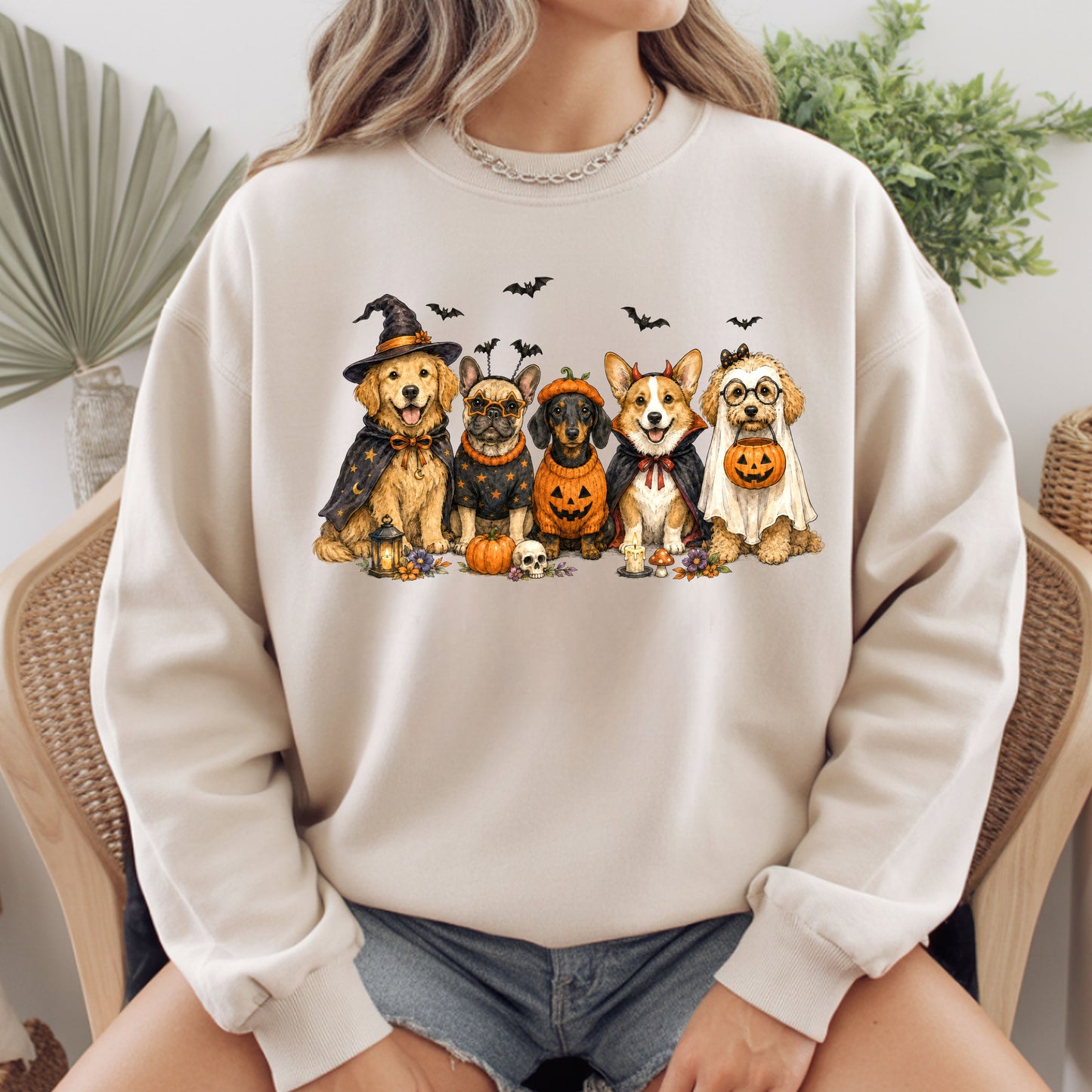 Halloween Dogs Comfort Colors T Shirts Cute Witchy Puppy Pumpkin Tees Spooky Costume Corgi Frenchie Golden Retriever Shirt Autumn Fall Graphic Hoodie