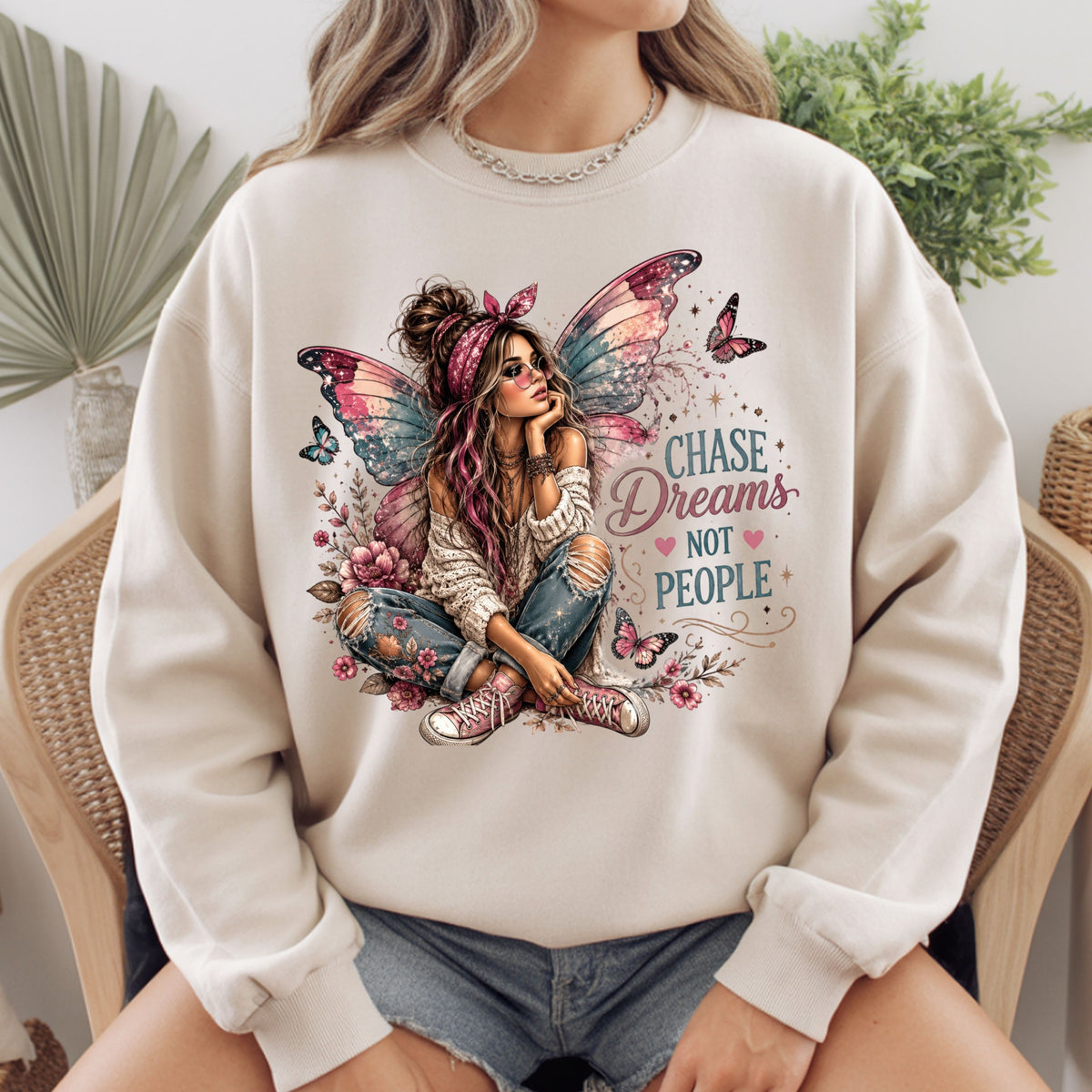 Chase Dreams Not People Fairy Girl T-Shirt, Boho Butterfly Wings Inspirational Tee
