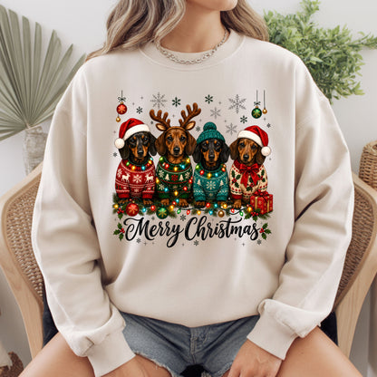 Christmas Dachshund Merry Christmas Dogs T-Shirt, Santa Hat Holiday Pet Lover Tee