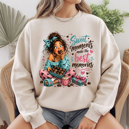 Cute Chocolate Lover Girl T-Shirt, Sweet Moments Best Memories Chocolate Box Women Tee