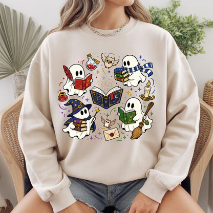 Reading Ghosts Spooky Bookish T-Shirt, Wizard Academy Halloween Comfort Color Tee