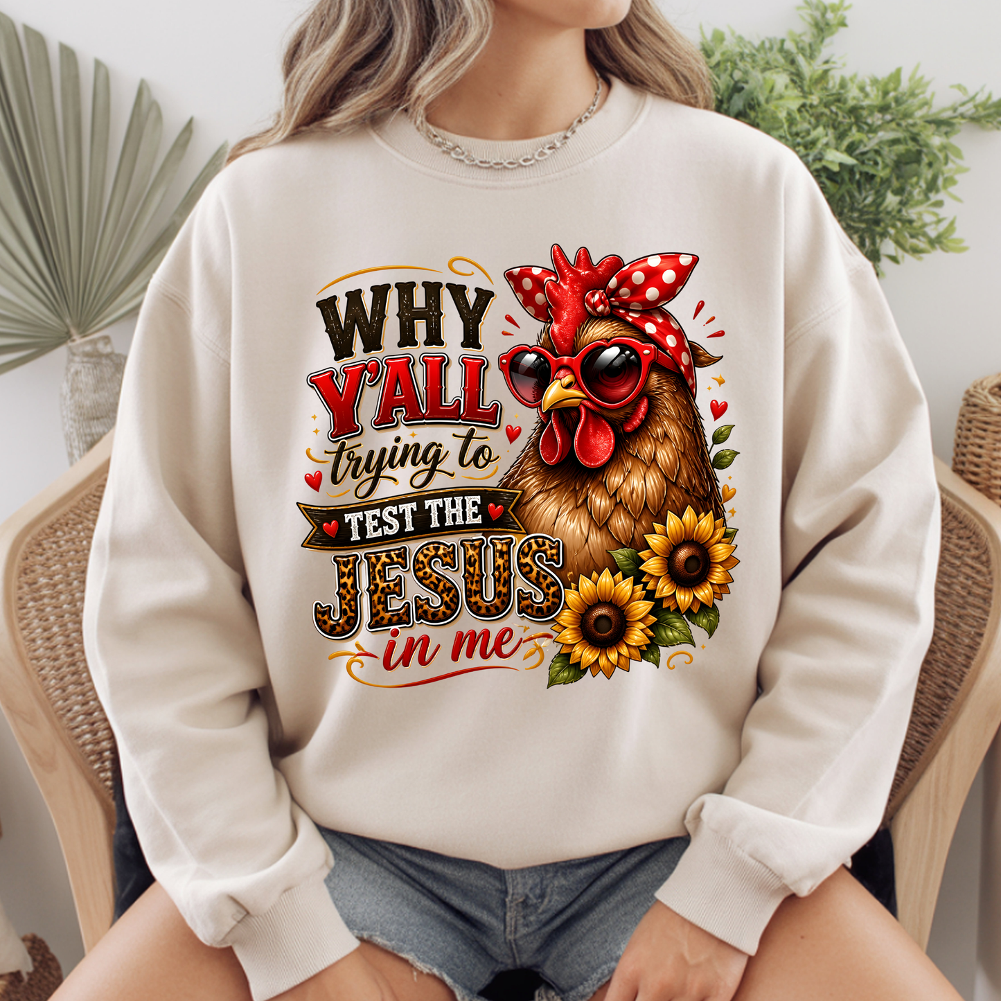Test the Jesus in Me Funny Chicken T-Shirt, Bandana Country Christian Quote Tee