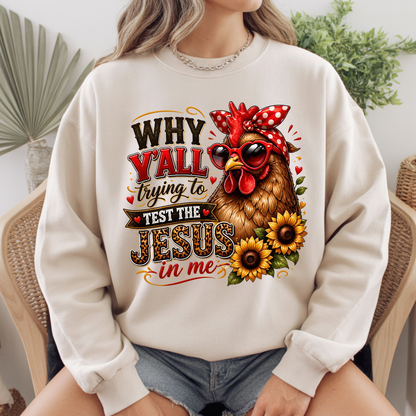 Test the Jesus in Me Funny Chicken T-Shirt, Bandana Country Christian Quote Tee