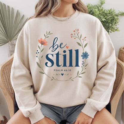 Be Still Psalm 46:10 Christian T-Shirt, Floral Wreath Bible Verse Faith Inspirational Tee