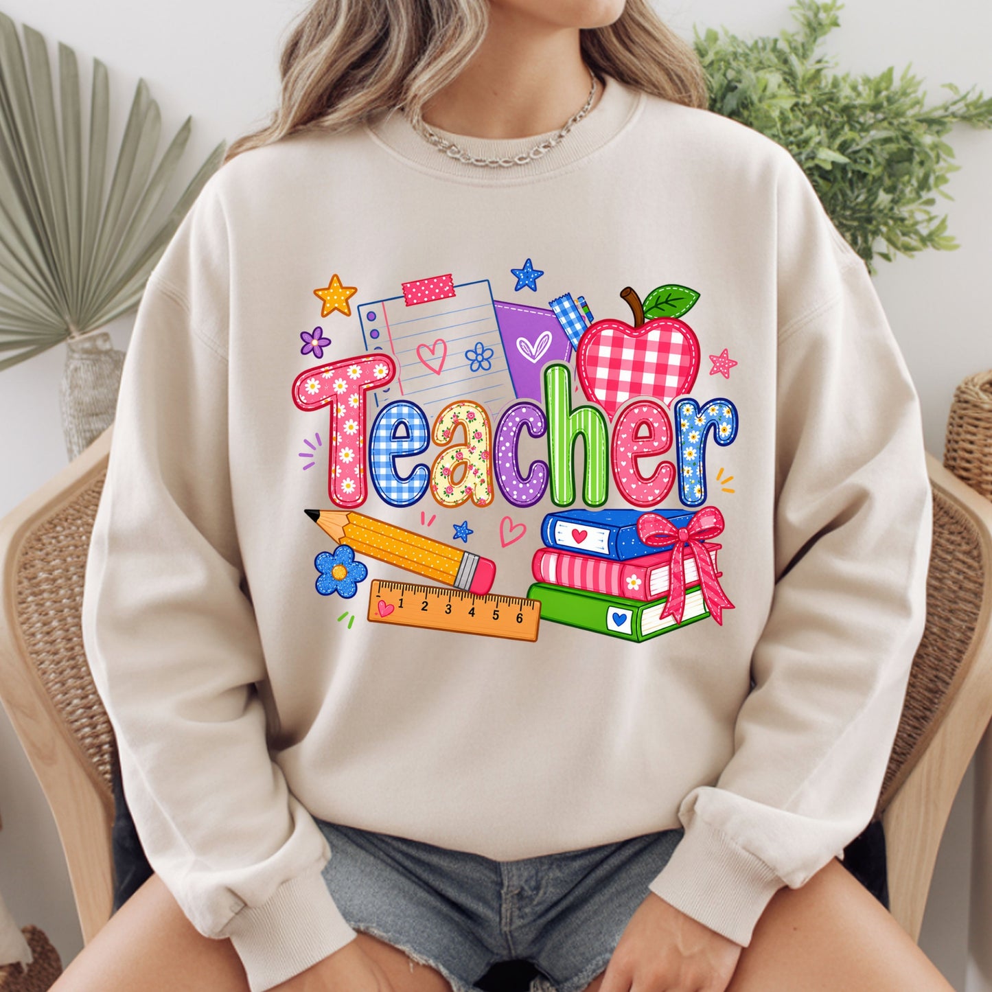 Teacher Apple Books Pencil T-Shirt, Colorful School Supplies Back to School Comfort Color Tee