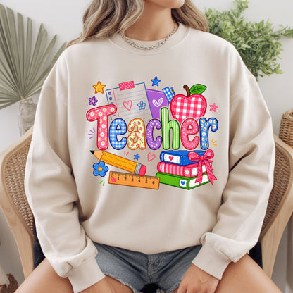 Teacher Apple Books Pencil T-Shirt, Colorful School Supplies Back to School Comfort Color Tee