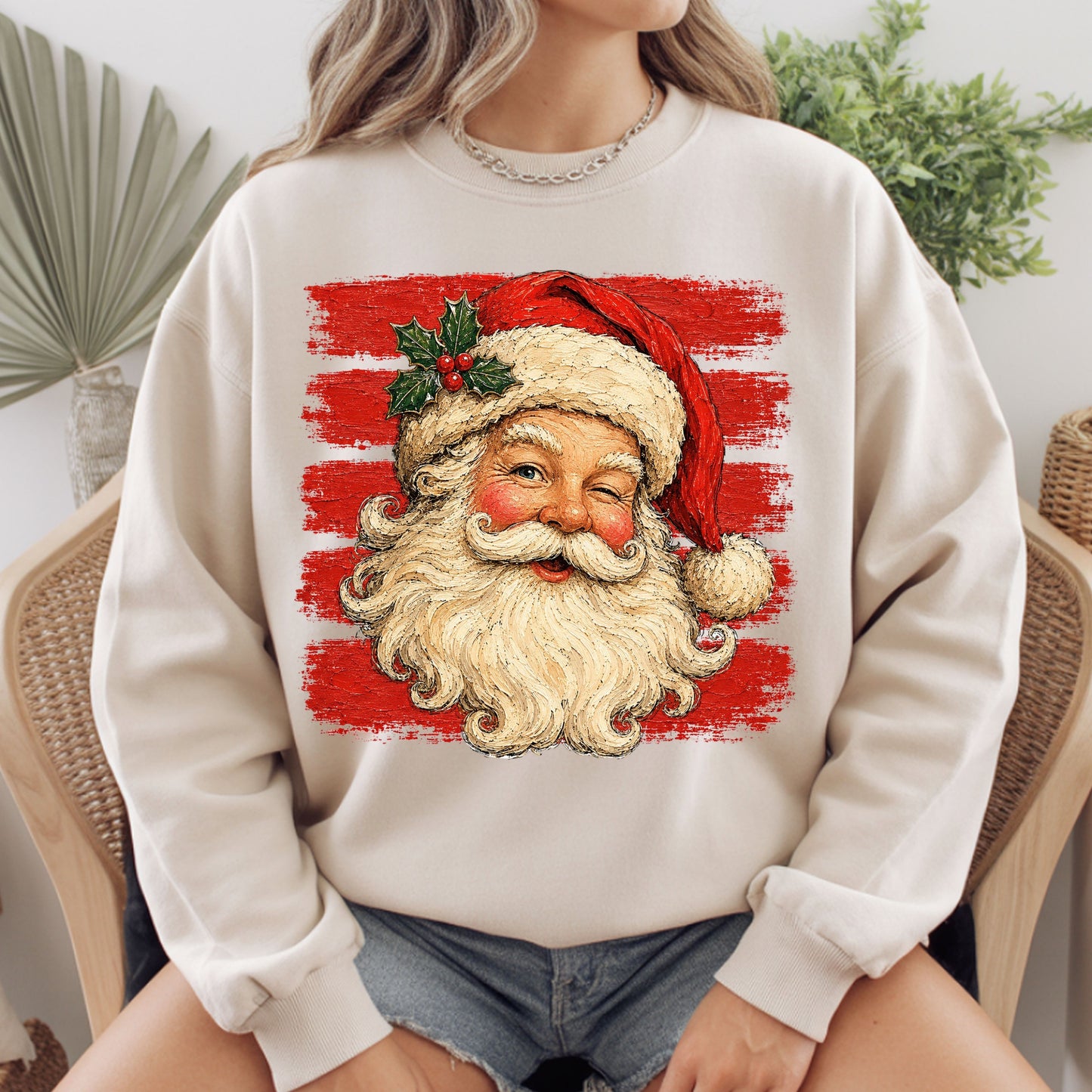 Vintage Winking Santa Christmas T-Shirt, Retro Red Stripes Nostalgic Holiday Comfort Color Tee