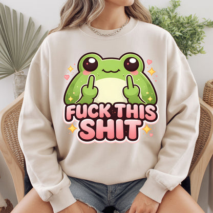 Fck This Shit Frog Sarcastic T-Shirt, Middle Finger Green Toad Sparkles Tee Sweatshirt