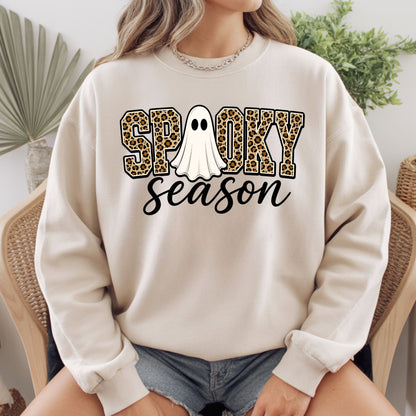 Halloween Spooky Season Ghost T-Shirt, Leopard Print Cheetah Varsity Letters Tee