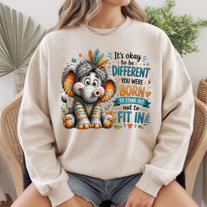 It's Okay to Be Different Elephant T-Shirt, Cute Feathers Stand Out Quote Tee