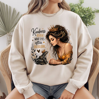 Inspirational Princess Frog Kindness Reveals Crown T-Shirt, Gold Dress Women Quote Tee