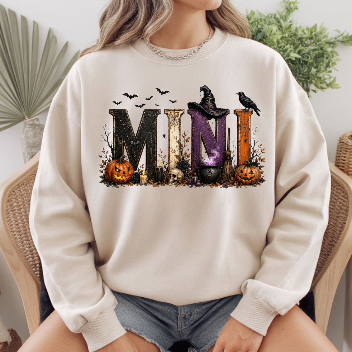 Mini Halloween Witch Hat Cauldron Pumpkin Kids T-Shirt, Spooky Season Tee