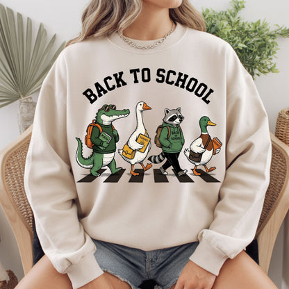 Back to School Animal T-Shirt, Abbey Road Alligator Goose Raccoon Duck Tee Sweatshirt