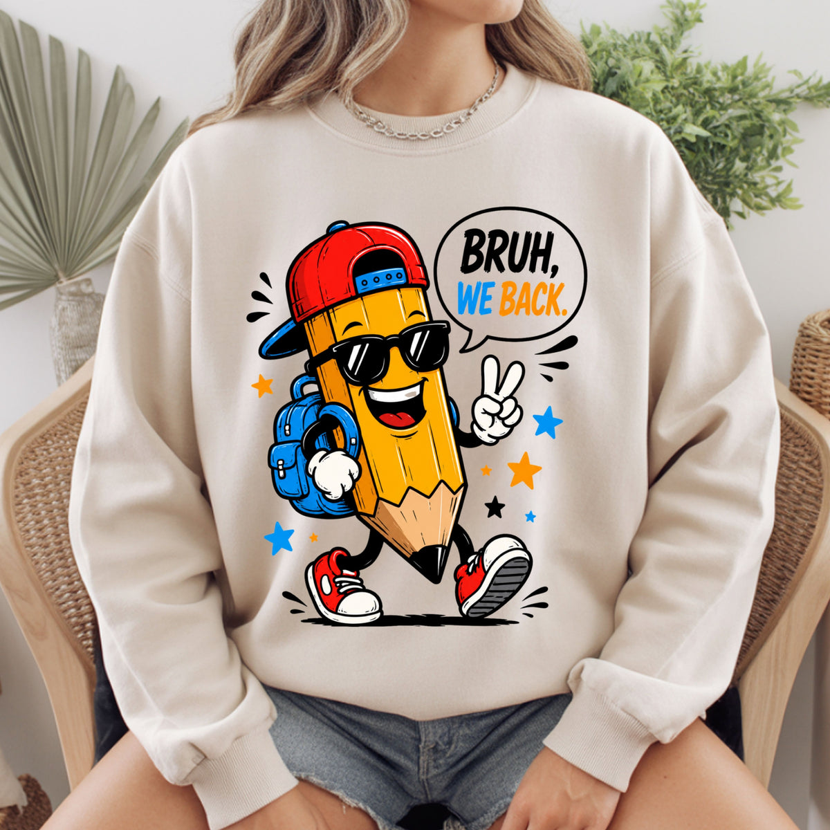Bruh We Back Pencil T-Shirt, Cool Pencil Sunglasses Backpack Back to School Comfort Color Tee
